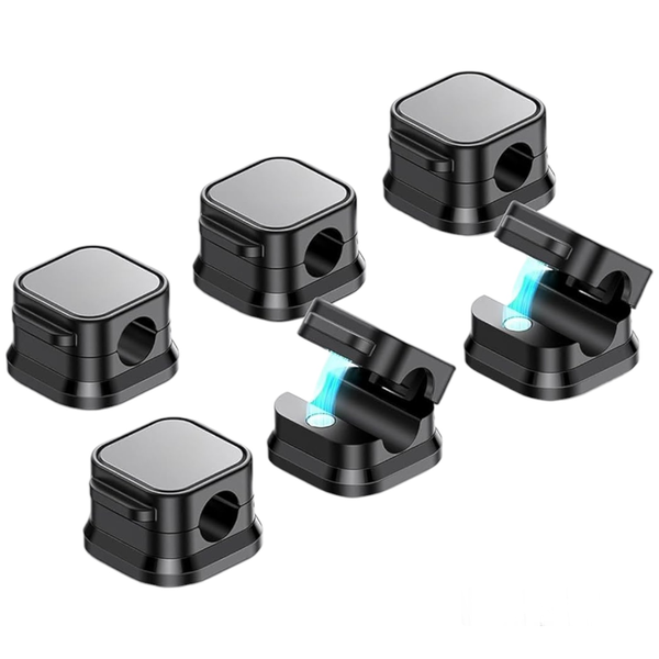 Black - 6 Piece Magnetic Cable Organiser Holders