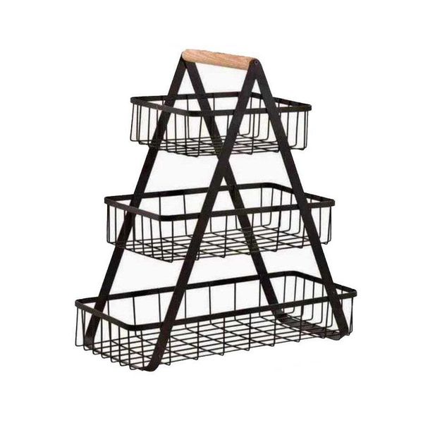Wooden Handle 3 tier Fruit Basket