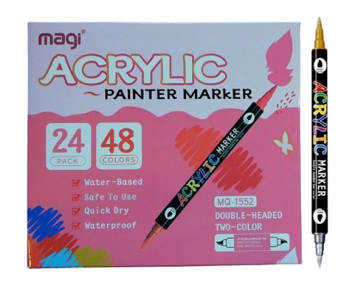 Art Star Pro 24 Set 48 Colour Dual Brush Tip Acrylic Paint Marker Pens