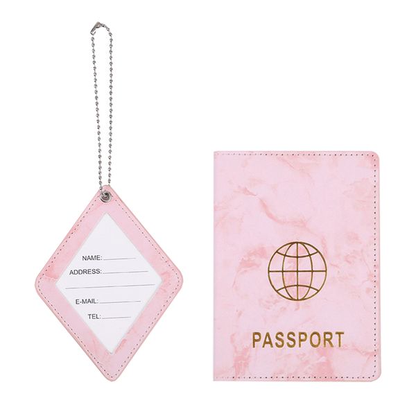 PU Leather Passport Holder Wallet with Luggage Tag Marble Pattern
