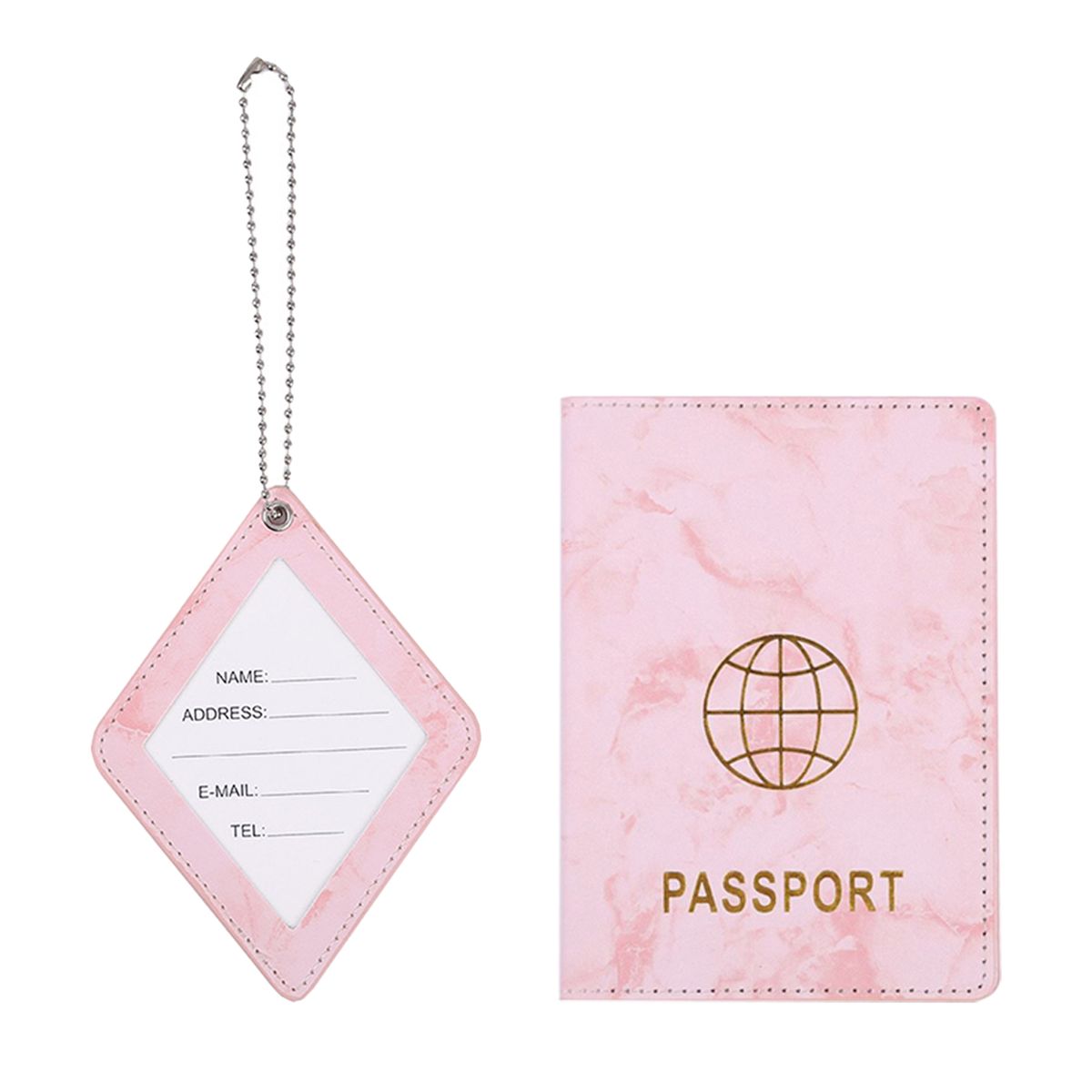 PU Leather Passport Holder Wallet with Luggage Tag Marble Pattern