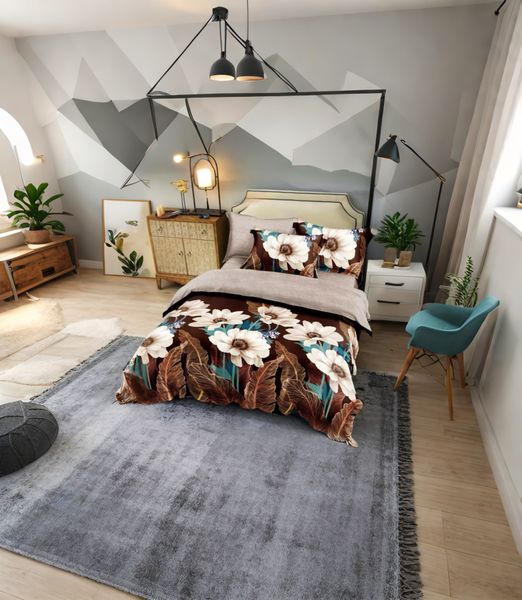 Brown Polyester Flowers All tc Duvet Cover 6 Piece