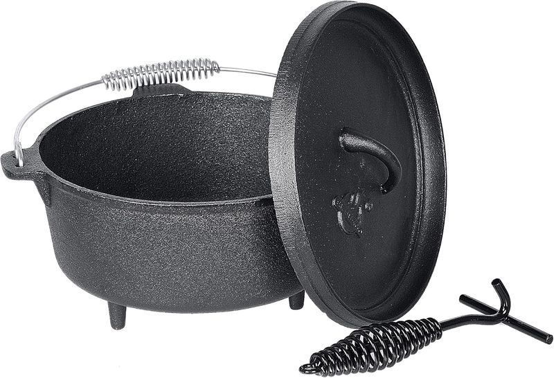 Cast Iron Dutch Oven with Lid Lifter &amp; Carry Handle - Heavy-Duty Fire Pot