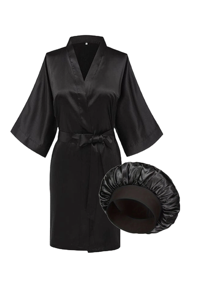 Satin Gown Set Black