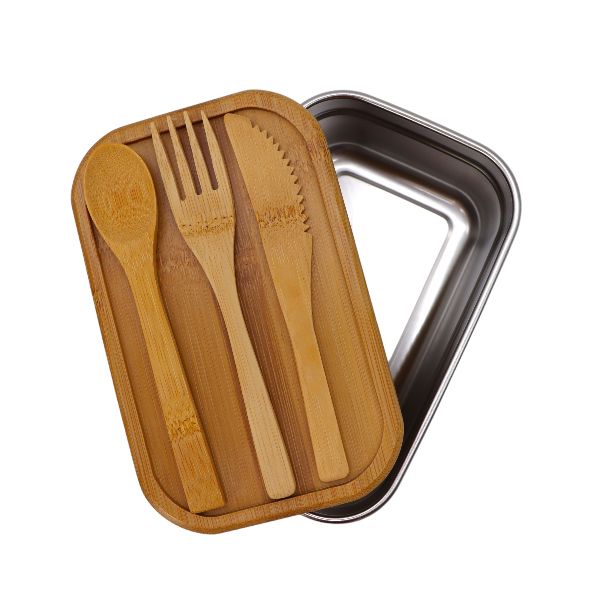 Food Container Lunch Box - Stainless Steel Bento Box With Wooden Lid