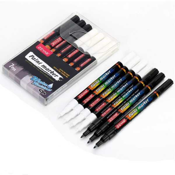 ZEYAR - 7 pcs Black &amp; White Acrylic Paint Pen Set for Multi-Surface Art