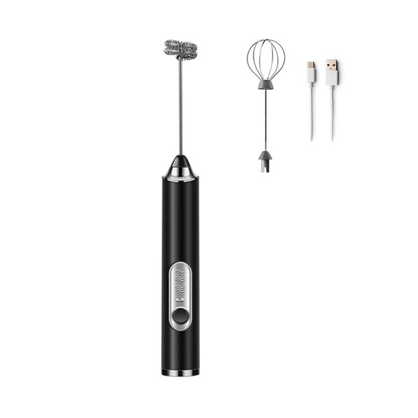 Rechargeable Milk Frother, Includes 1 Milk Frother and 1 Egg Beater, Black