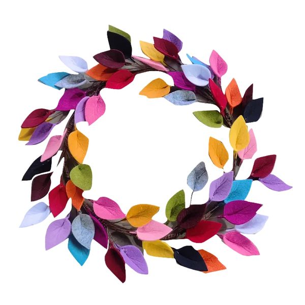 Decor Colorful Rainbow Hanging Faux Leaf Wreath Felt Leaves -40cm