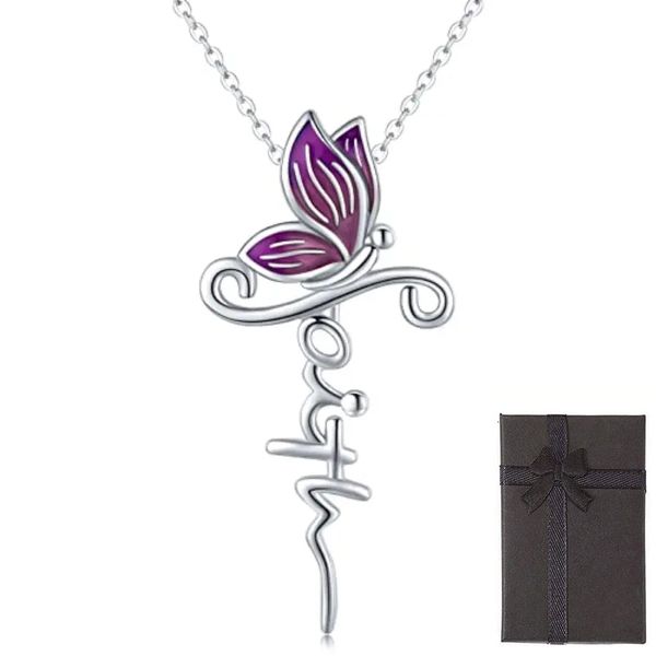 Purple Butterfly Faith Christian Women's Necklace