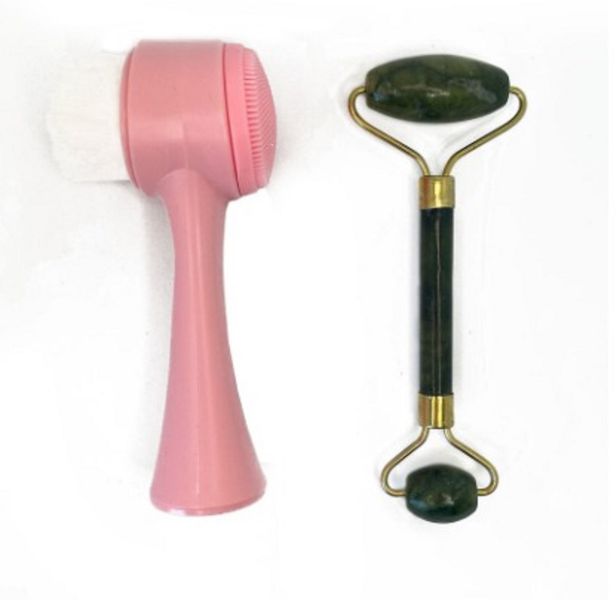 Silicone Double-sided Face Cleansing Brush With Face Massager Jade Roller
