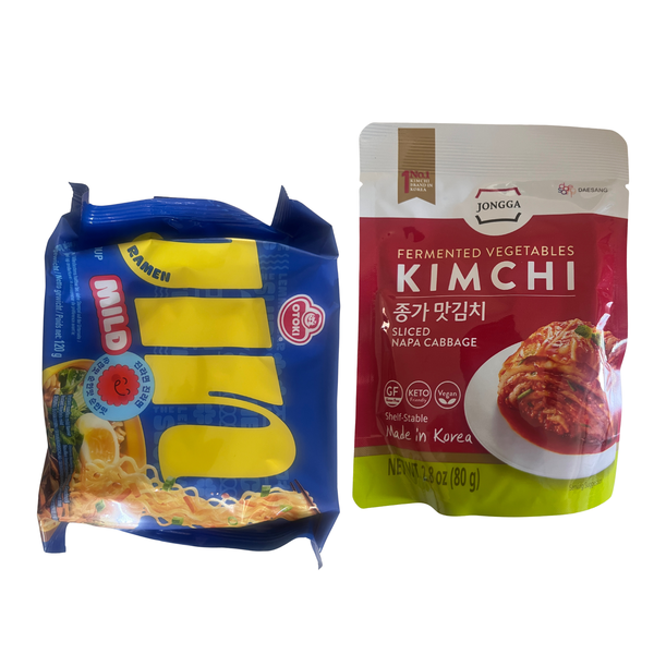 Bundle box of Korean Ramen &amp; Kimchi Value Pack - 2 Mild Noodles + 2 Kimchi