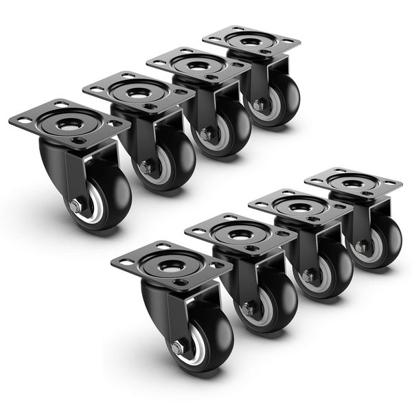 8PCS Rubber Swivel Wheels with Brake - 50mm