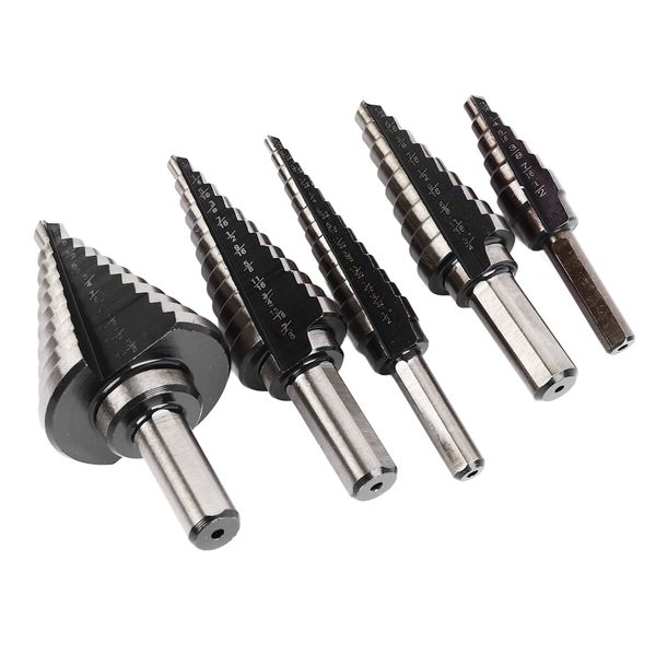 5Pcs Step Drill Bit Set Alloy Steel for Metal Wood Drilling