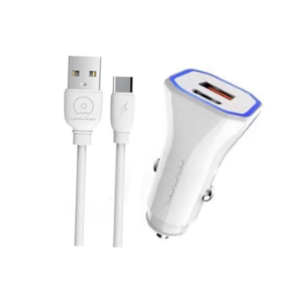 wuw Car Charger 12W PD+USB 2A fast charging With Type C Cable T54