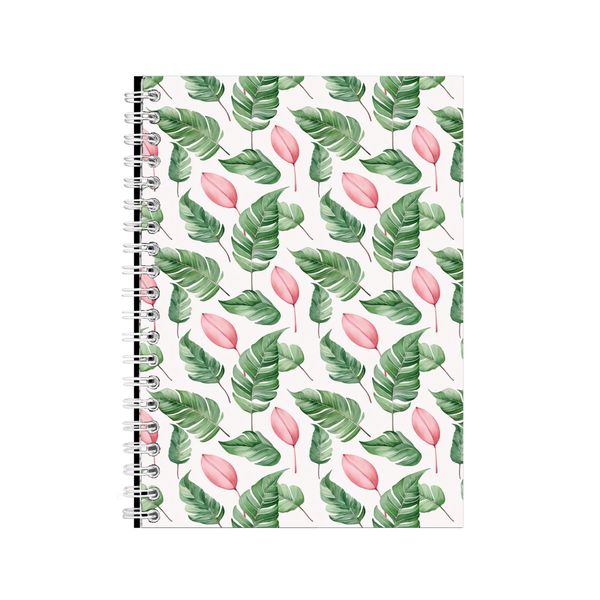 Pink leaf A5 Notebook Spiral Lined Floral Leaf Pattern Graphic Notepad 200