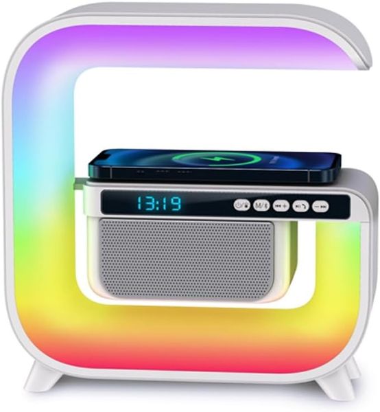 G Shape LED Clock 15W Wireless Charging Ambient RGB Multicolor Speaker