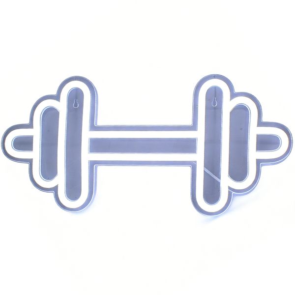 Gym Neon Sign, Barbell Dumbbell Shaped Neon Sign, White Neon Lights Up Sign