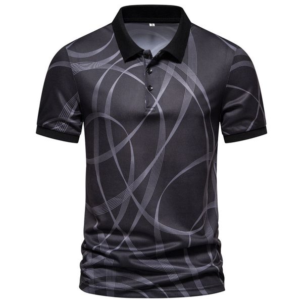 Men Printed Polo Shirt - Lapel Button Colorblock T-shirt Casual Top