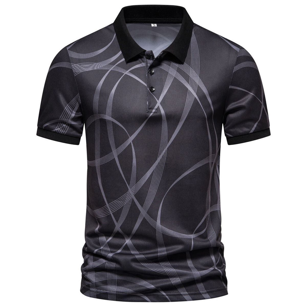 Men Printed Polo Shirt - Lapel Button Colorblock T-shirt Casual Top ...