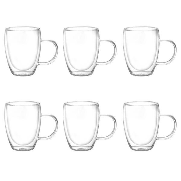 Double Wall Insulated Glass Mugs 350ml - Set of 6