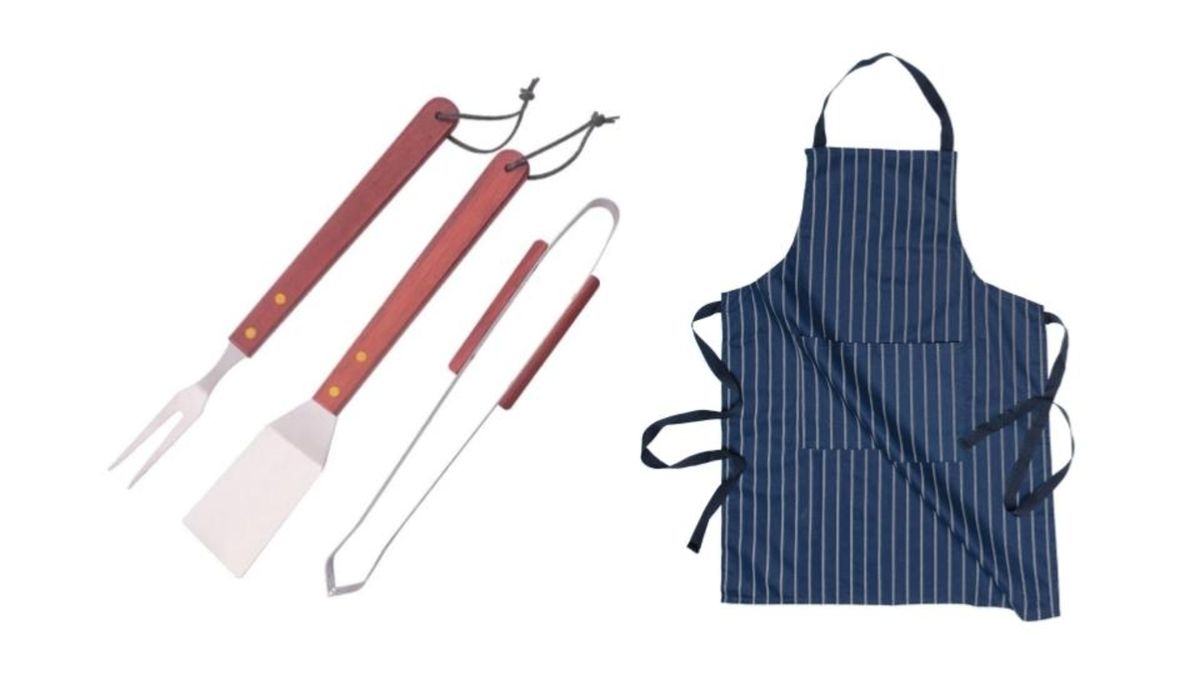 BBQ Grill Braai Tool 3 Piece Set for Camping & Outdoor With an Apron