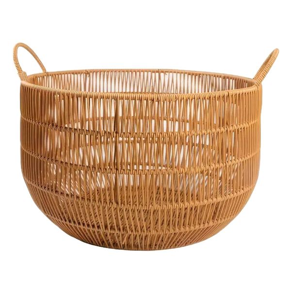 Decor Round Rattan Wicker Laundry Storage Basket with Handles - 40cm