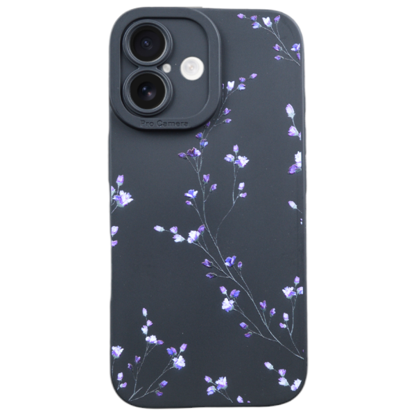 Purple Blossom Phone Case Compatible With iPhone 16 - Black