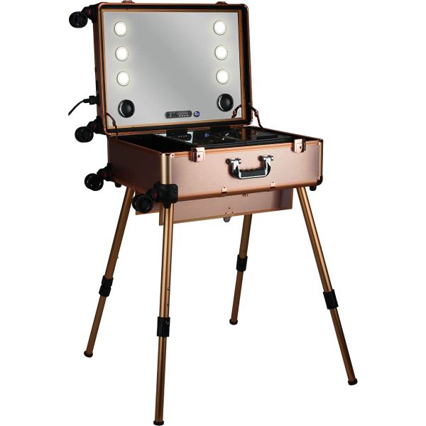 Prof Makeup Rolling Case with Mirror LED Lights &amp; Multi-Media Speaker
