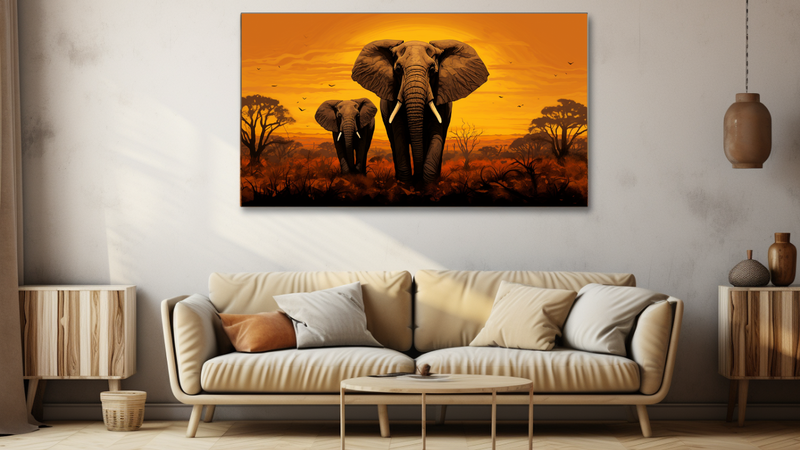 Canvas Wall Art - Golden Giants Elephant Abstract - HD0136