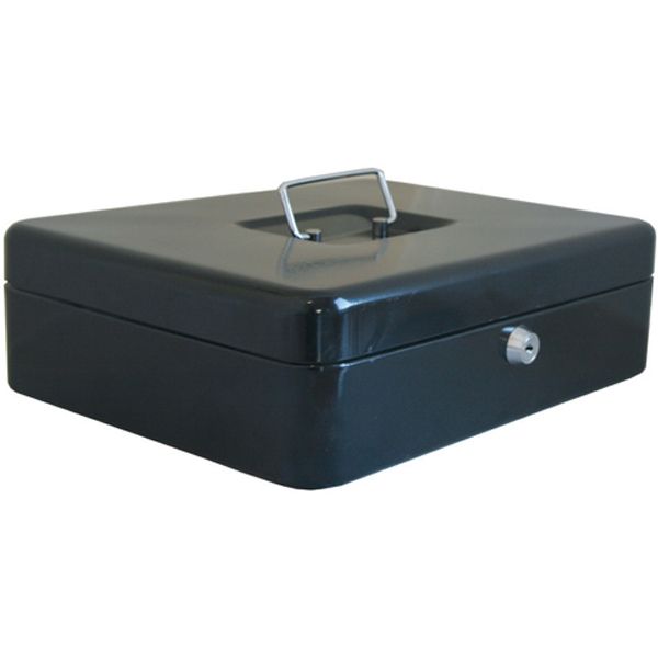Metal Lockable Cash Box - Black (152 x 118 x 80)