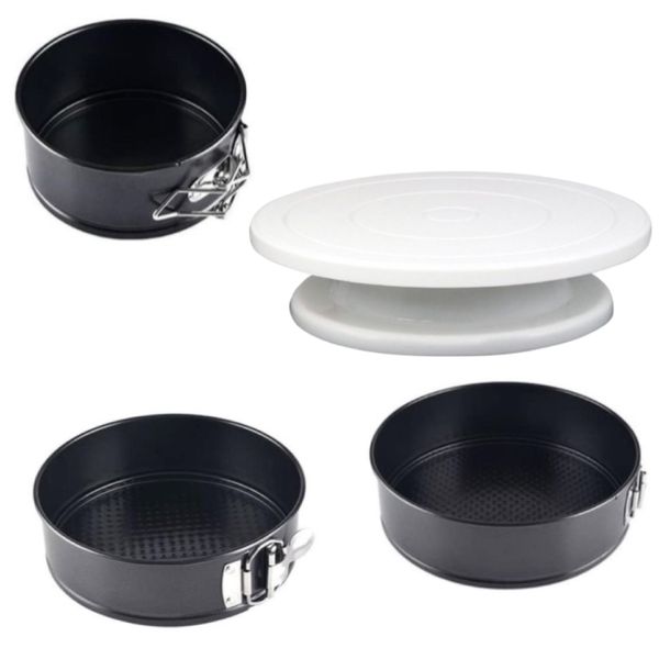 Kitchen Baking Pan Set of 3 With Cake Turntable