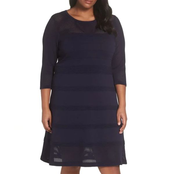 Vince Mixed Stitch Pointelle Fit and Flare Dress
