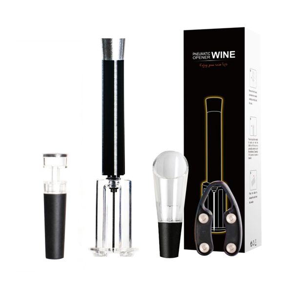 4-Piece Air Pressure Wine Opener Set, Black Manual Metal Corkscrew