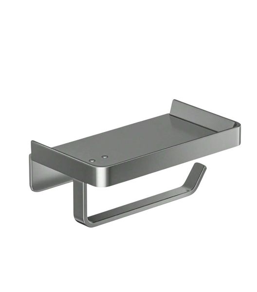Adhesive Toilet Paper Holder With Shelf - Grey