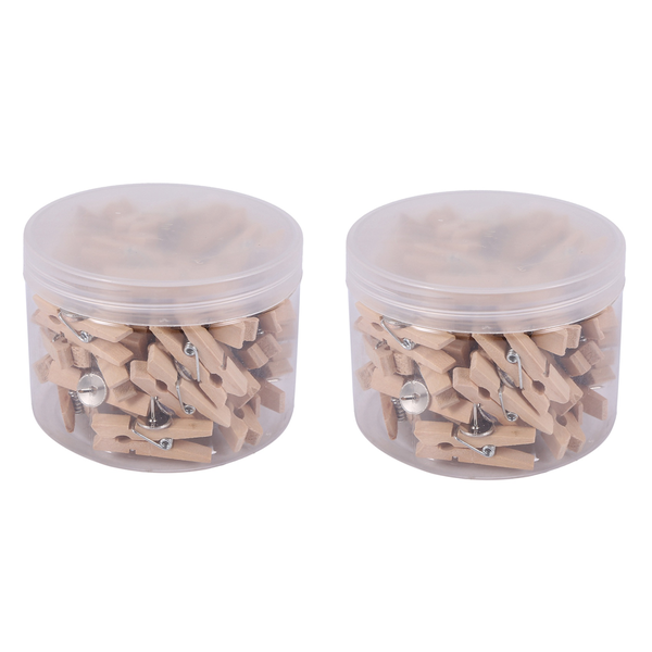 Push Pins With Wooden Clips 50Pcs Thumbtacks Clips Natural Color