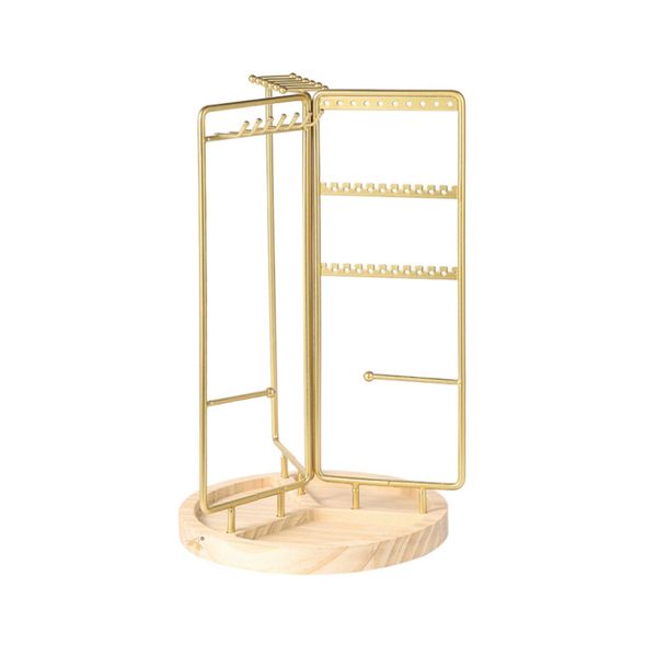 ALANES Rotating Jewelry Holder Organizer Wooden Earring Necklace Display