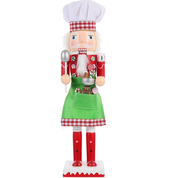 Wooden Nutcracker Christmas Decoration Hand Painted with Apron - 38cm