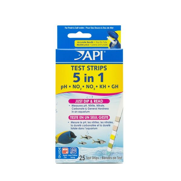 Api 5 In 1 Test Strips - Ph, No2, No3,Kh &amp; Gh - 25 Strips