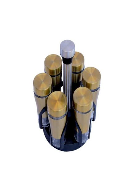 Dream World 6 Piece Glass Rotating Spice Rack- Gold