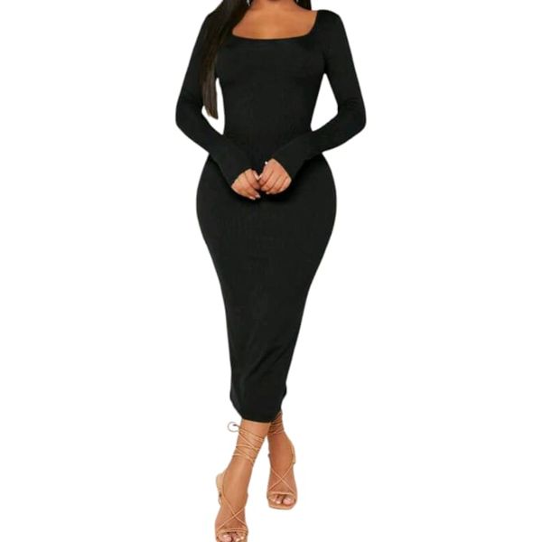GlammeFab Ribbed Long Sleeve Dress Black