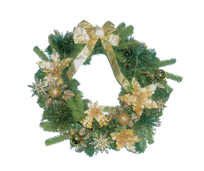 Wreath with Poinsettia &amp; Bow Gold 60cm