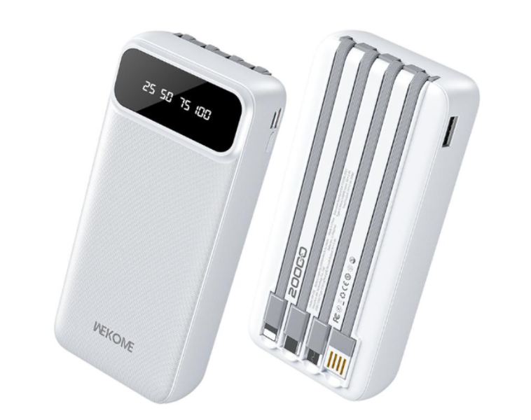 WEKOME 20,000mAh Power Bank, 4 Built-in Cables, 12W Fast Charge