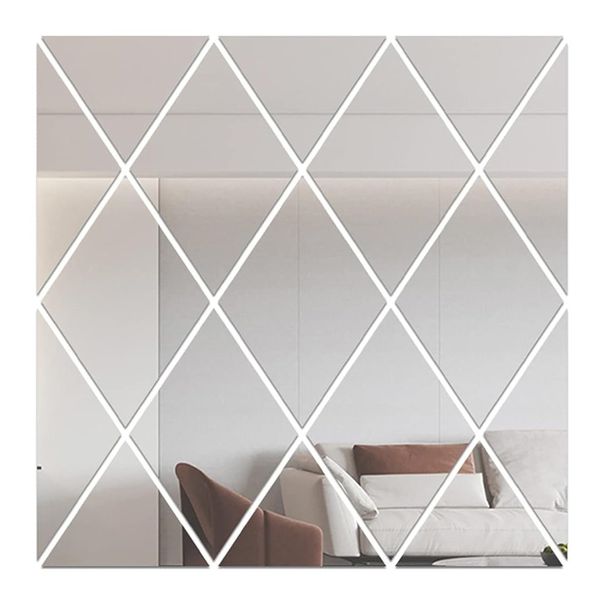 Rhombus Shaped Mirror Wall Stickers - 17 Piece