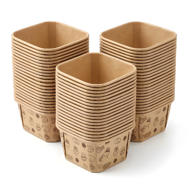75 Pack Square Kraft Cake Cups - 6.5cm Greaseproof Bake Cups