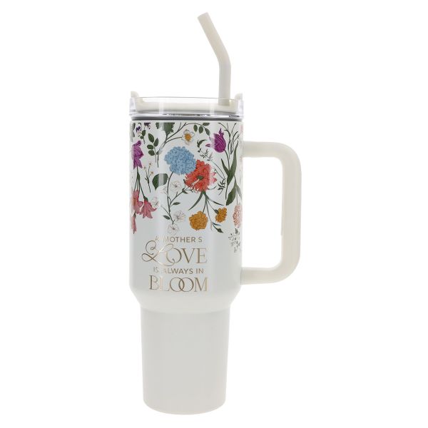 Large Travel Mug with Handle and Straw - A Mother's Love Is Always in Bloom