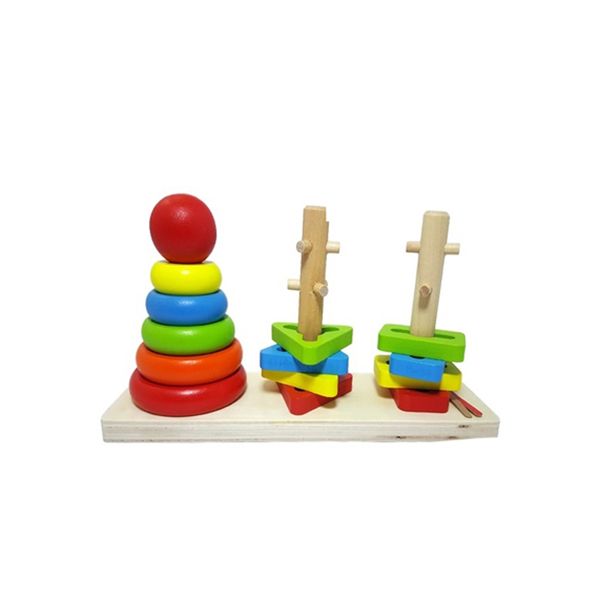 Rainbow Wooden Three Column Tower Building Blocks Toy