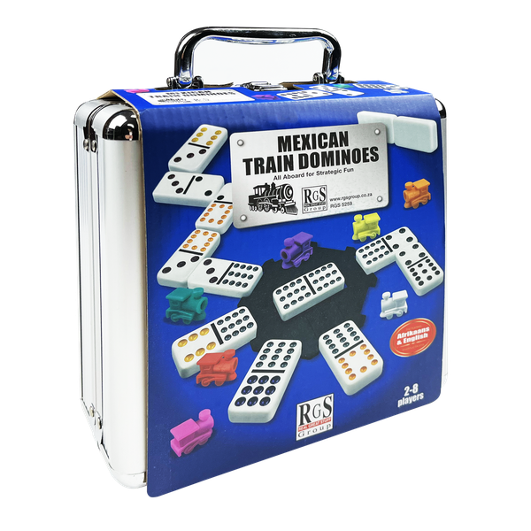Mexican Train Dominoes Game Set with Aluminum Storage Case