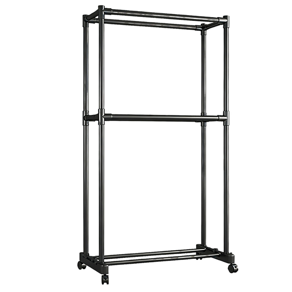 3-in-1 Double Rod Clothing Garment Rack - Adjustable, Mobile, Space-Saving
