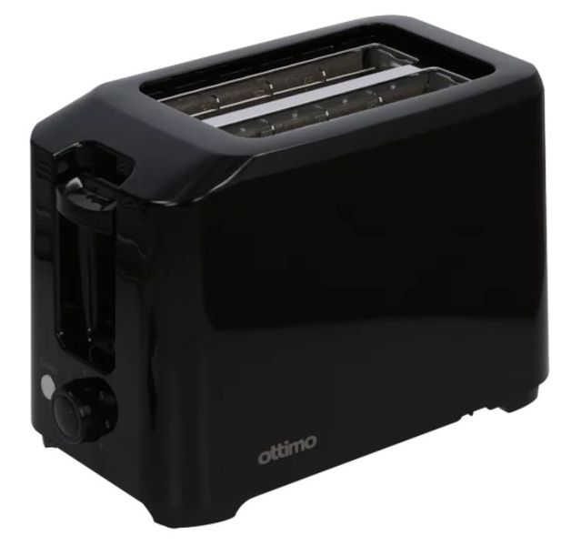 Ottimo Black 2 Slice Toaster 750W Auto Pop-up Temperature Browning Control