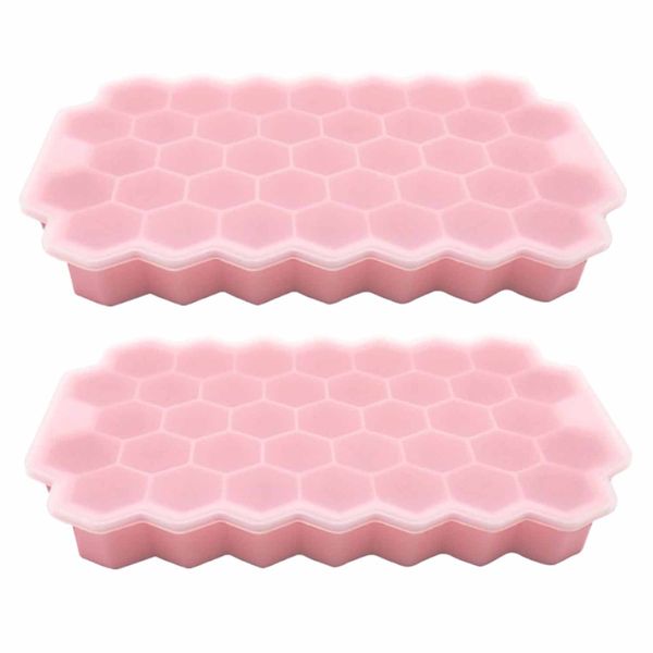 MyKitchen Pack of 2 Silicone 37 Honeycomb Ice Cube Shaped Ice Tray With Lid
